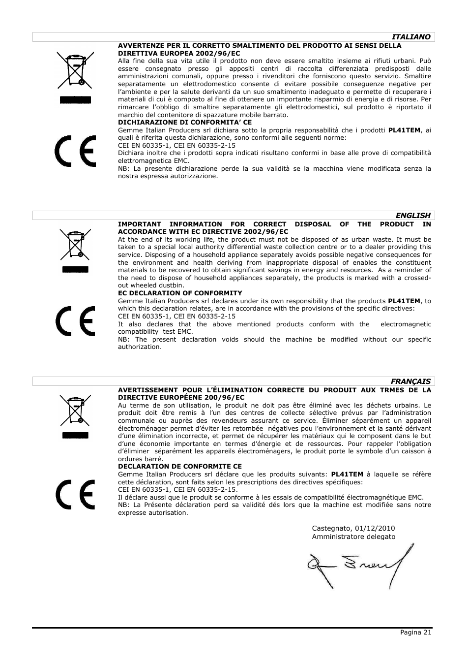 LELIT PL41TEM User Manual | Page 21 / 24