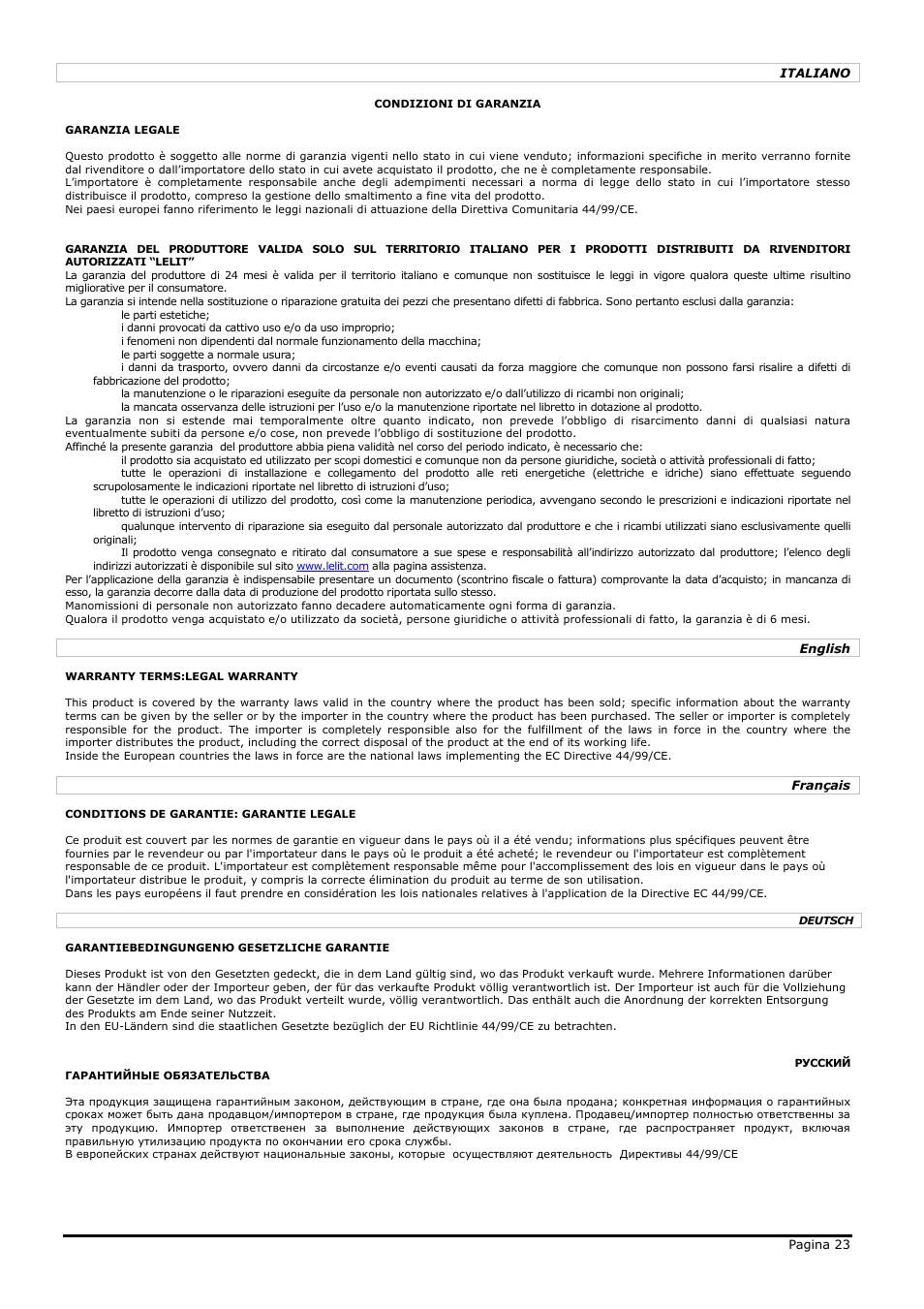 LELIT PL41TEM User Manual | Page 23 / 24