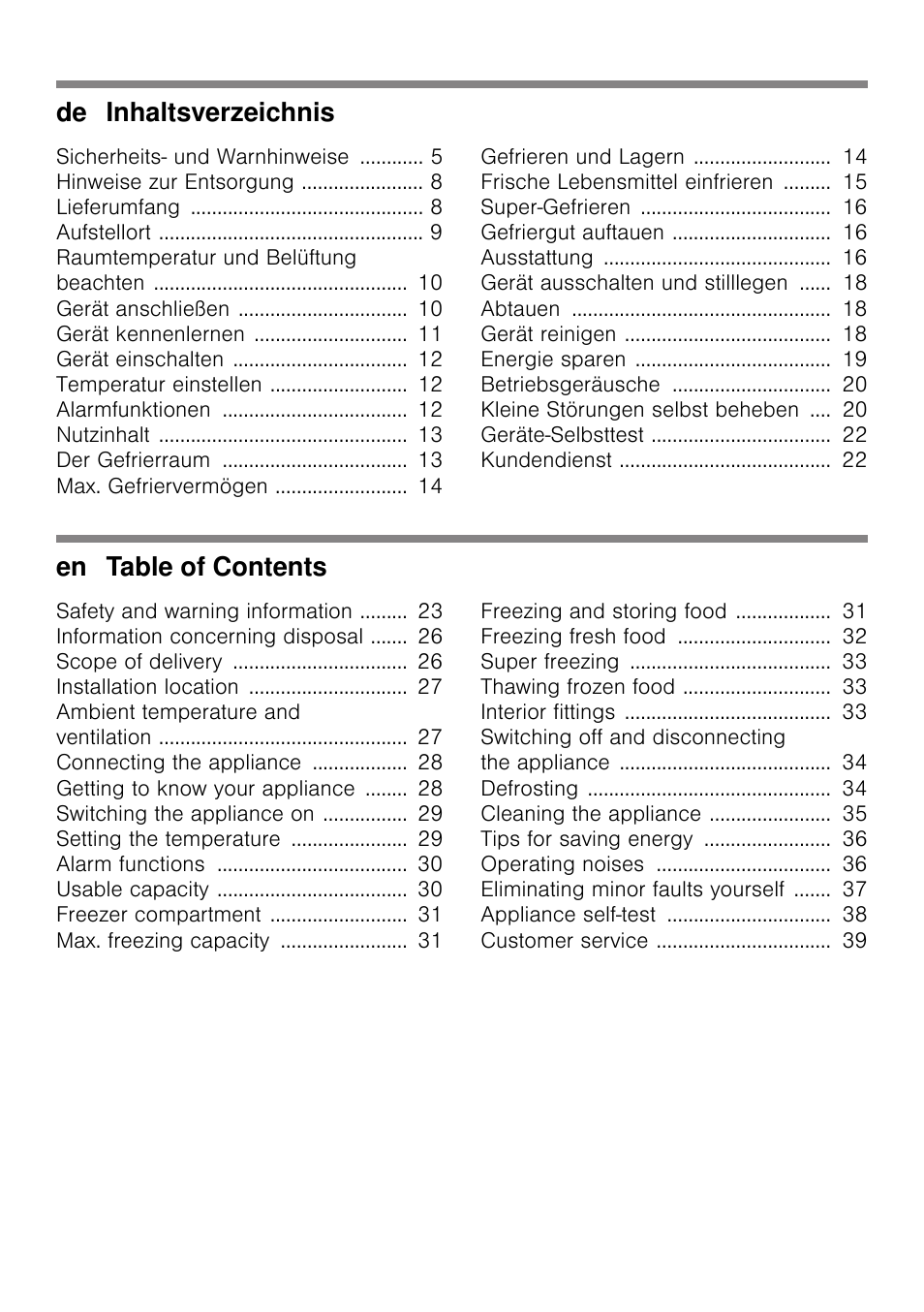 De inhaltsverzeichnis, En table of contents | Bosch GSN33VW30 User Manual | Page 2 / 98