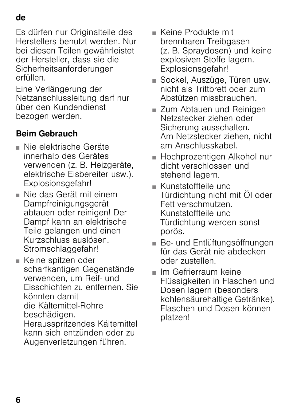 Beim gebrauch | Bosch GSN33VW30 User Manual | Page 6 / 98