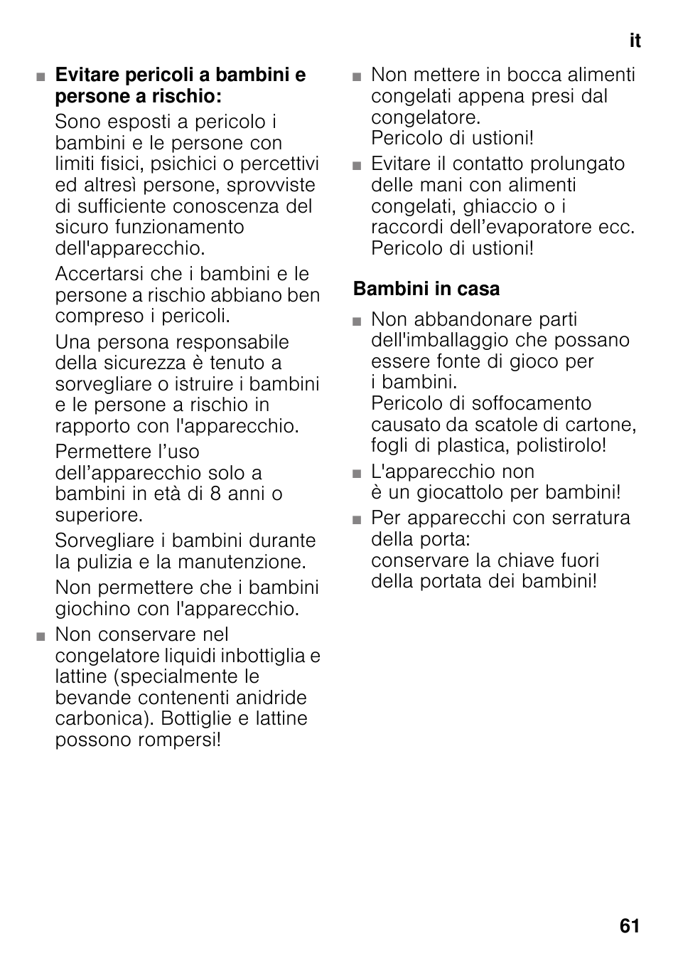 Bambini in casa | Bosch GSN33VW30 User Manual | Page 61 / 98