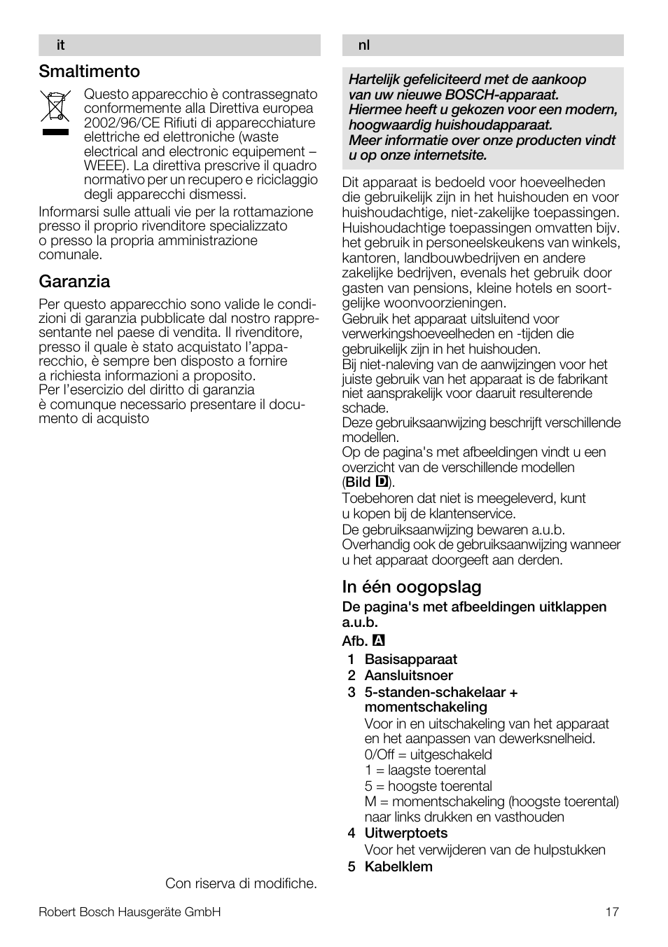 Smaltimento, Garanzia | Bosch MFQ4020 Batteur blanc anthracite User Manual | Page 17 / 70