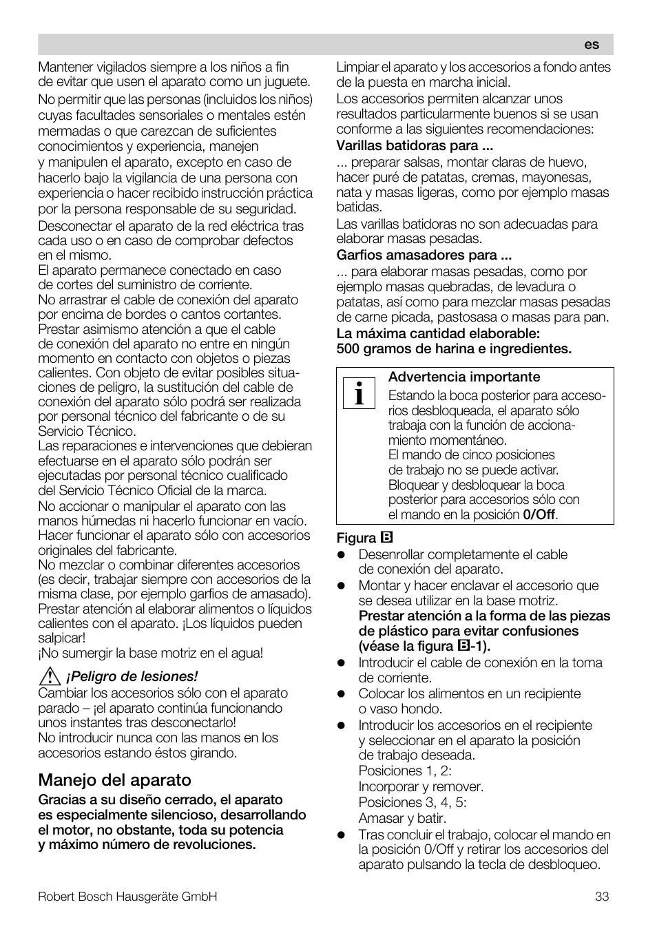 Manejo del aparato | Bosch MFQ4020 Batteur blanc anthracite User Manual | Page 33 / 70