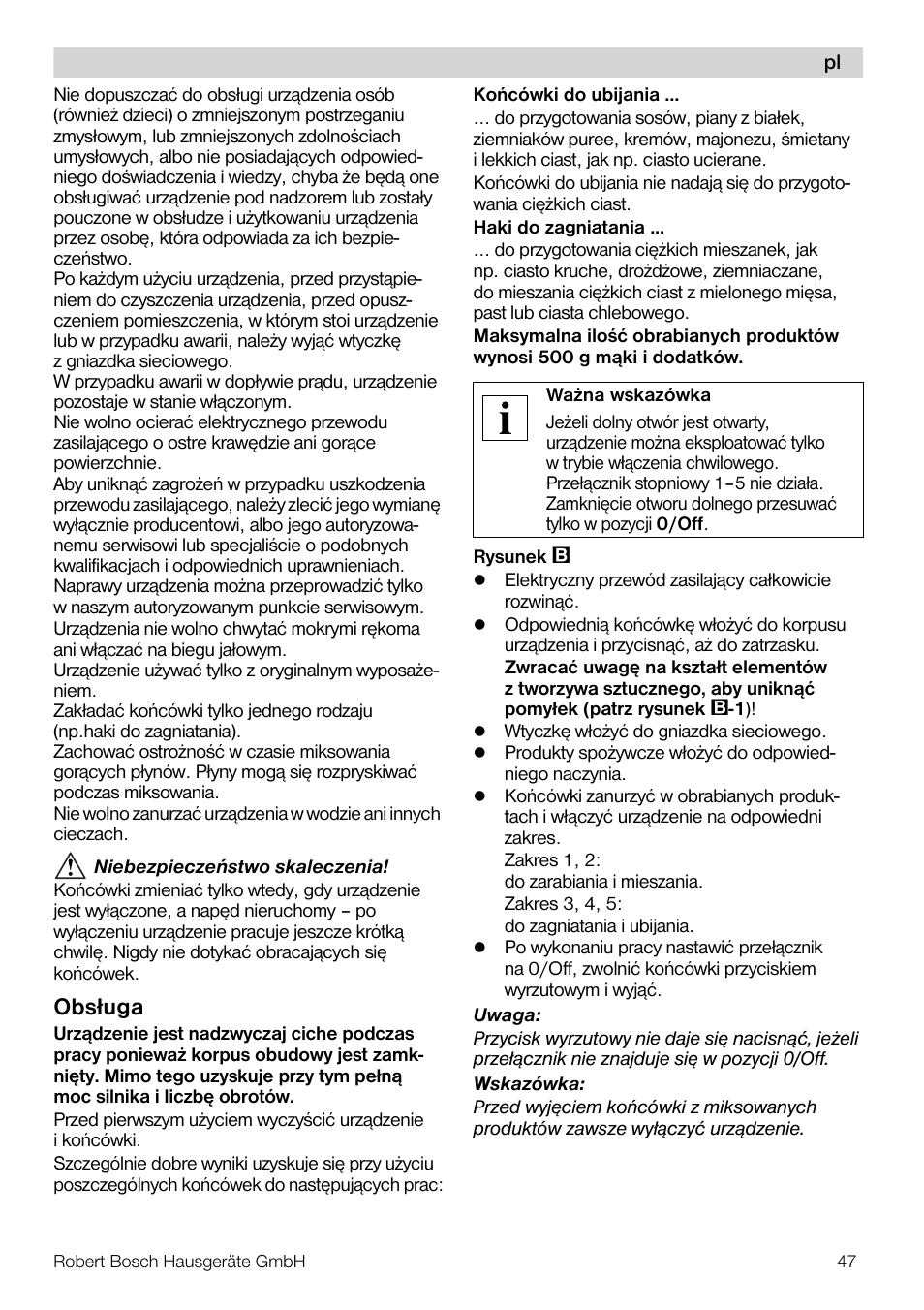 Obsługa | Bosch MFQ4020 Batteur blanc anthracite User Manual | Page 47 / 70