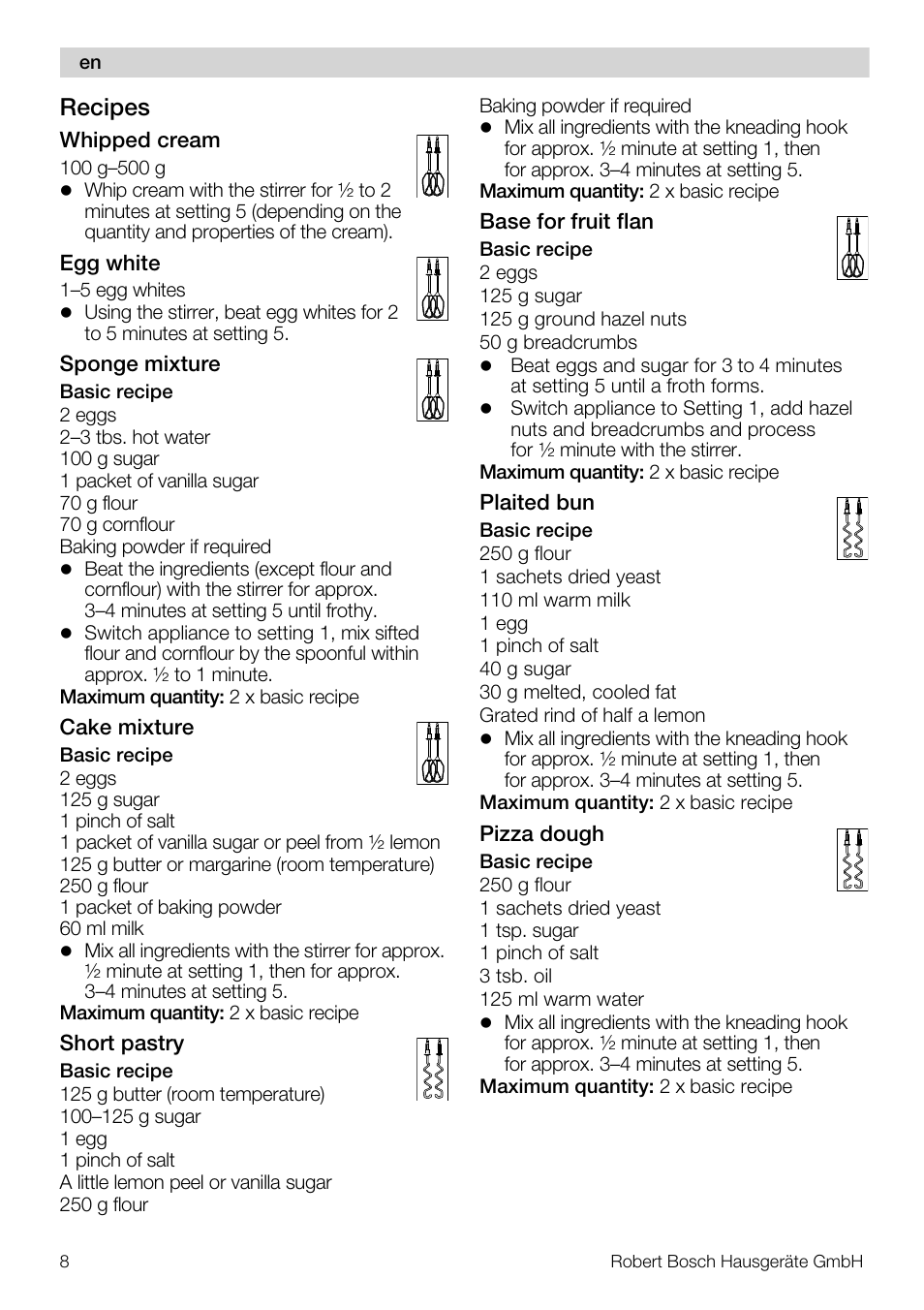 Recipes | Bosch MFQ4020 Batteur blanc anthracite User Manual | Page 8 / 70