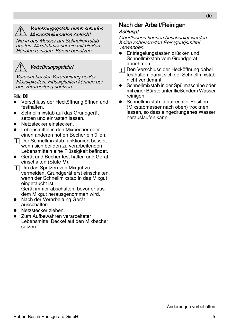 Nach der arbeit/reinigen | Bosch MFQ4070 Batteur blanc argent User Manual | Page 5 / 62