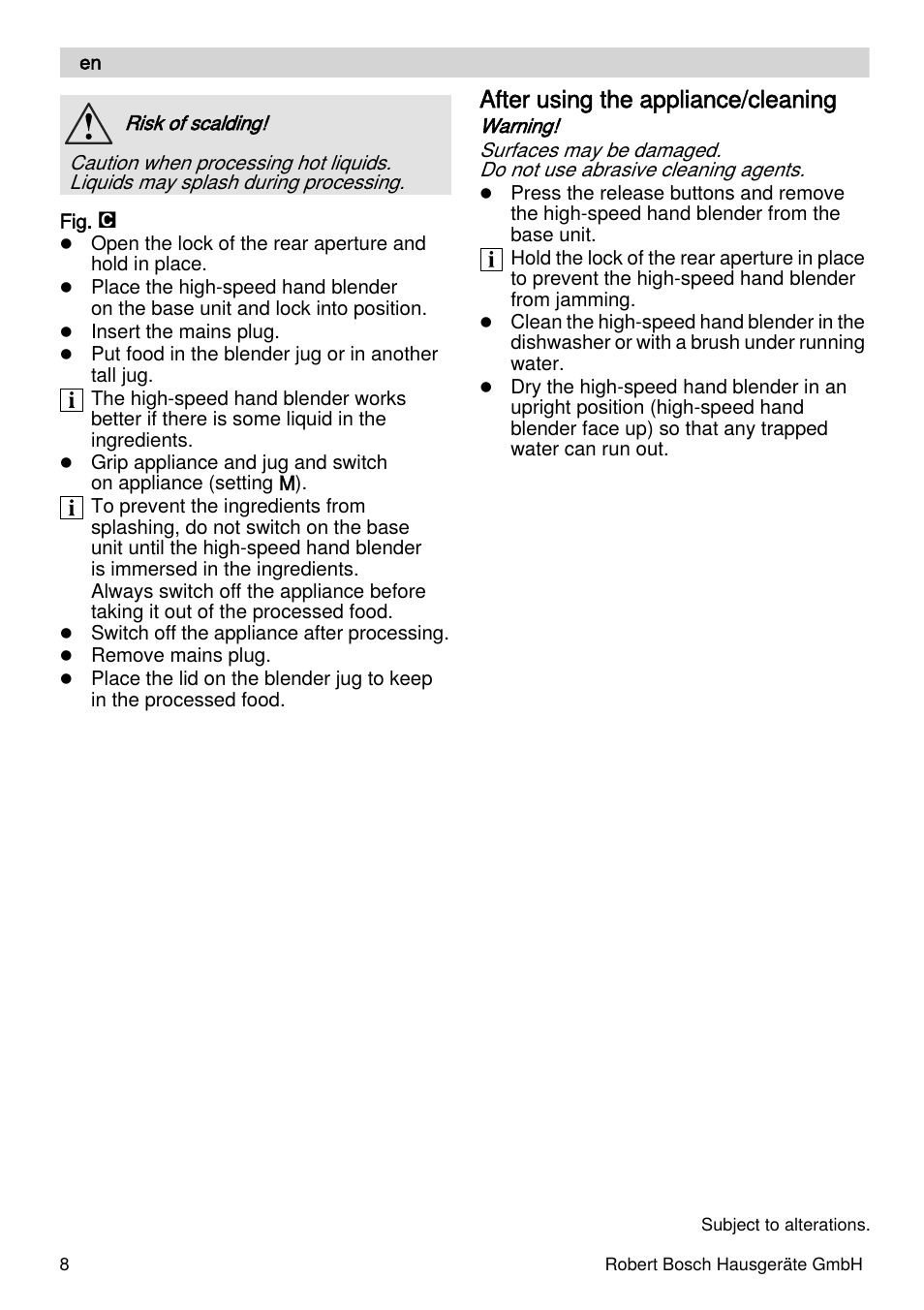 After using the appliance/cleaning | Bosch MFQ4070 Batteur blanc argent User Manual | Page 8 / 62