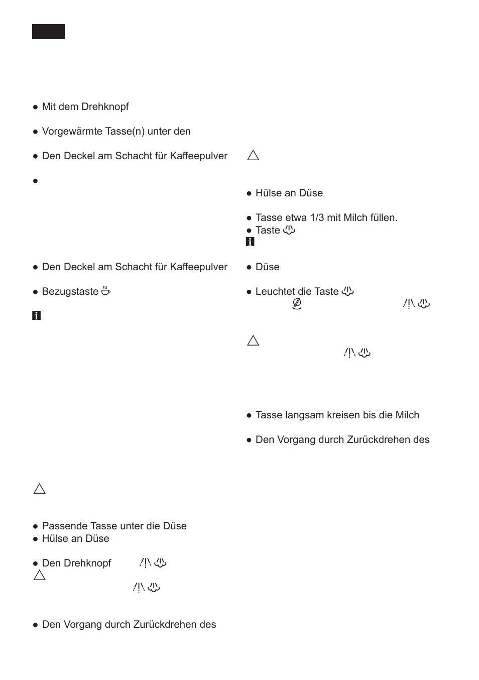 Zubereitung mit espresso­/kaffeepulver, Heißwasser bereiten, Dampf zum milchaufschäumen | Siemens TK 54001 User Manual | Page 10 / 93