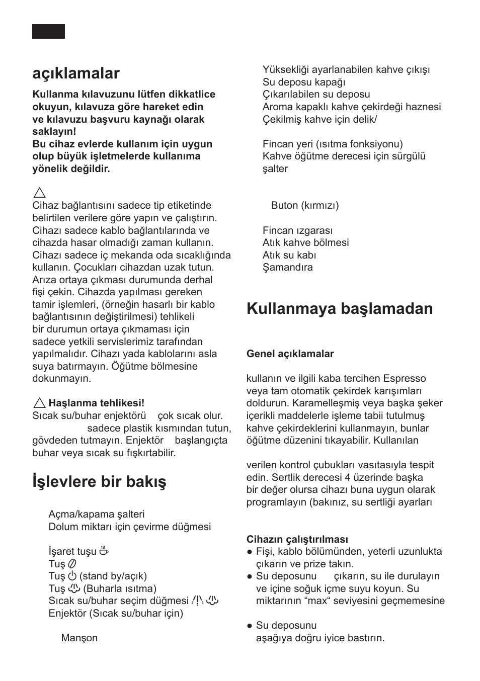 Emniyetle ilgili açıklamalar, Işlevlere bir bakış, Kullanmaya başlamadan önce | Siemens TK 54001 User Manual | Page 62 / 93