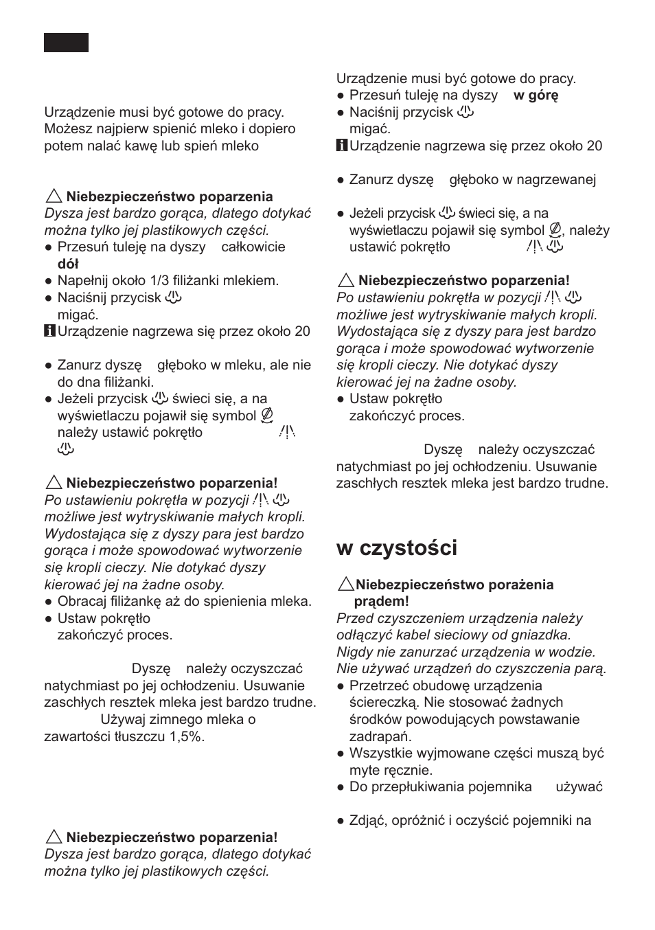 Para do spieniania mleka, Para do przygotowywania napojów, Konserwacja i utrzymanie w czystości | Siemens TK 54001 User Manual | Page 76 / 93