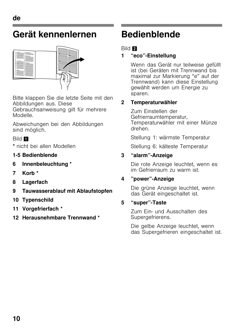 Gerät kennenlernen, Bedienblende, De 10 | Bosch GCM24AW20 Congélateur coffre Premium User Manual | Page 10 / 85