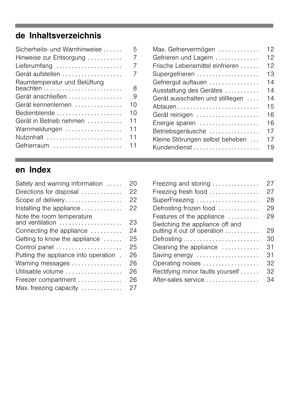 De inhaltsverzeichnis, En index | Bosch GCM24AW20 Congélateur coffre Premium User Manual | Page 2 / 85