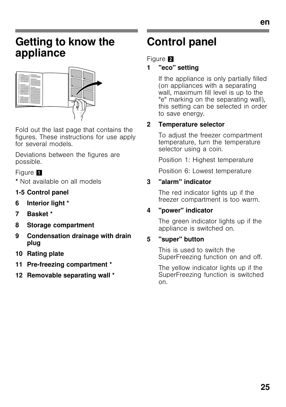 Getting to know the appliance, Control panel, En 25 | Bosch GCM24AW20 Congélateur coffre Premium User Manual | Page 25 / 85