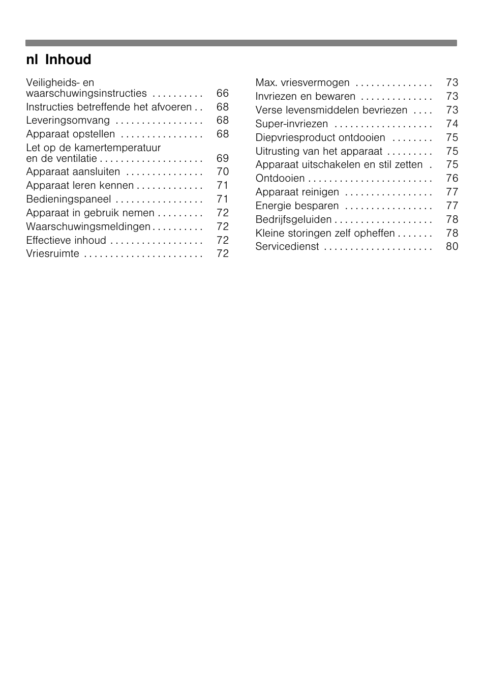 Nl inhoud | Bosch GCM24AW20 Congélateur coffre Premium User Manual | Page 4 / 85