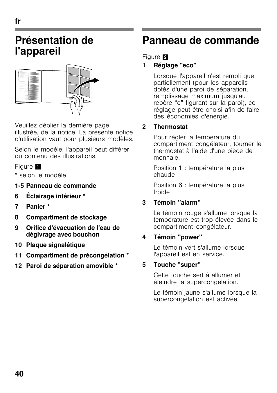 Présentation de l'appareil, Panneau de commande, Fr 40 | Bosch GCM24AW20 Congélateur coffre Premium User Manual | Page 40 / 85
