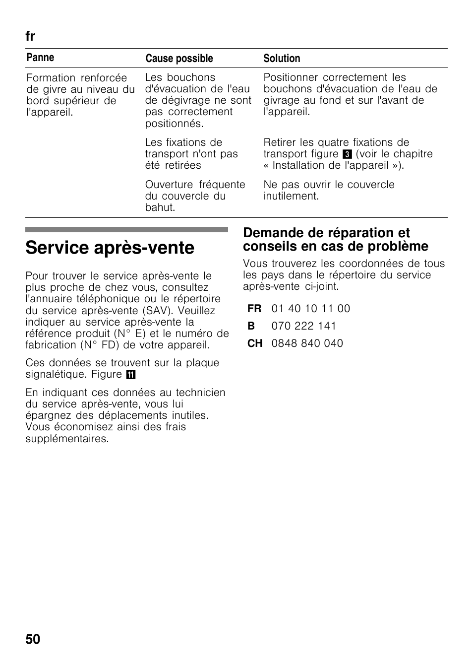 Service après­vente, Fr 50 | Bosch GCM24AW20 Congélateur coffre Premium User Manual | Page 50 / 85