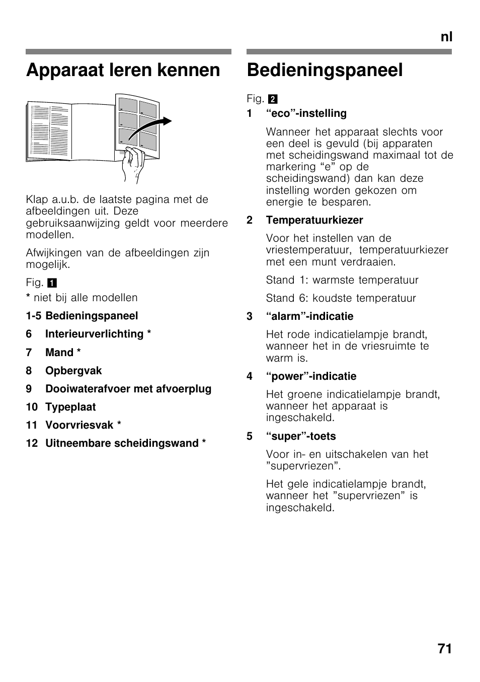 Apparaat leren kennen, Bedieningspaneel, Nl 71 | Bosch GCM24AW20 Congélateur coffre Premium User Manual | Page 71 / 85