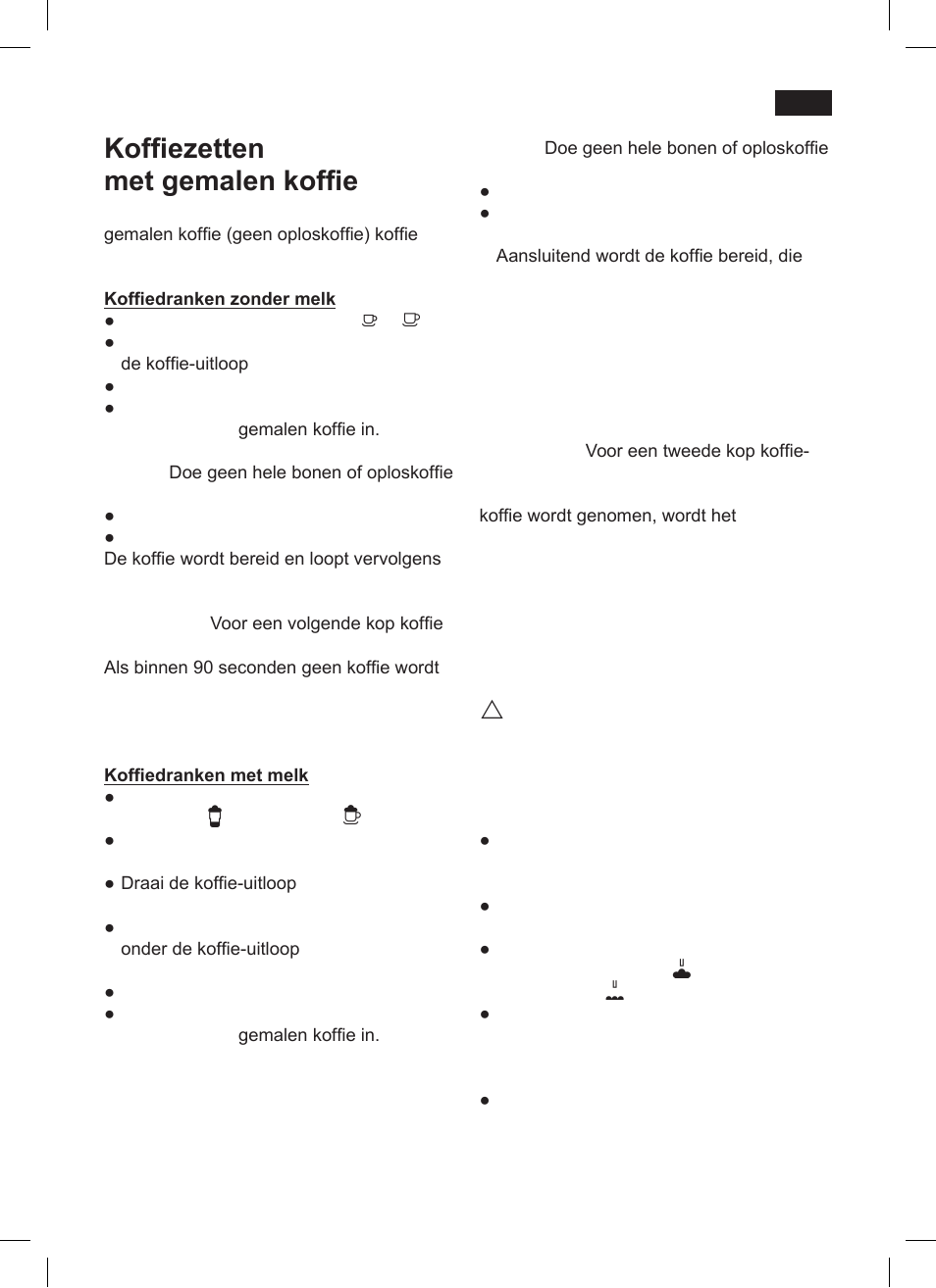 Koffiezetten met gemalen koffie, Melkschuim en warme melk bereiden | Siemens TK 73001 User Manual | Page 97 / 132