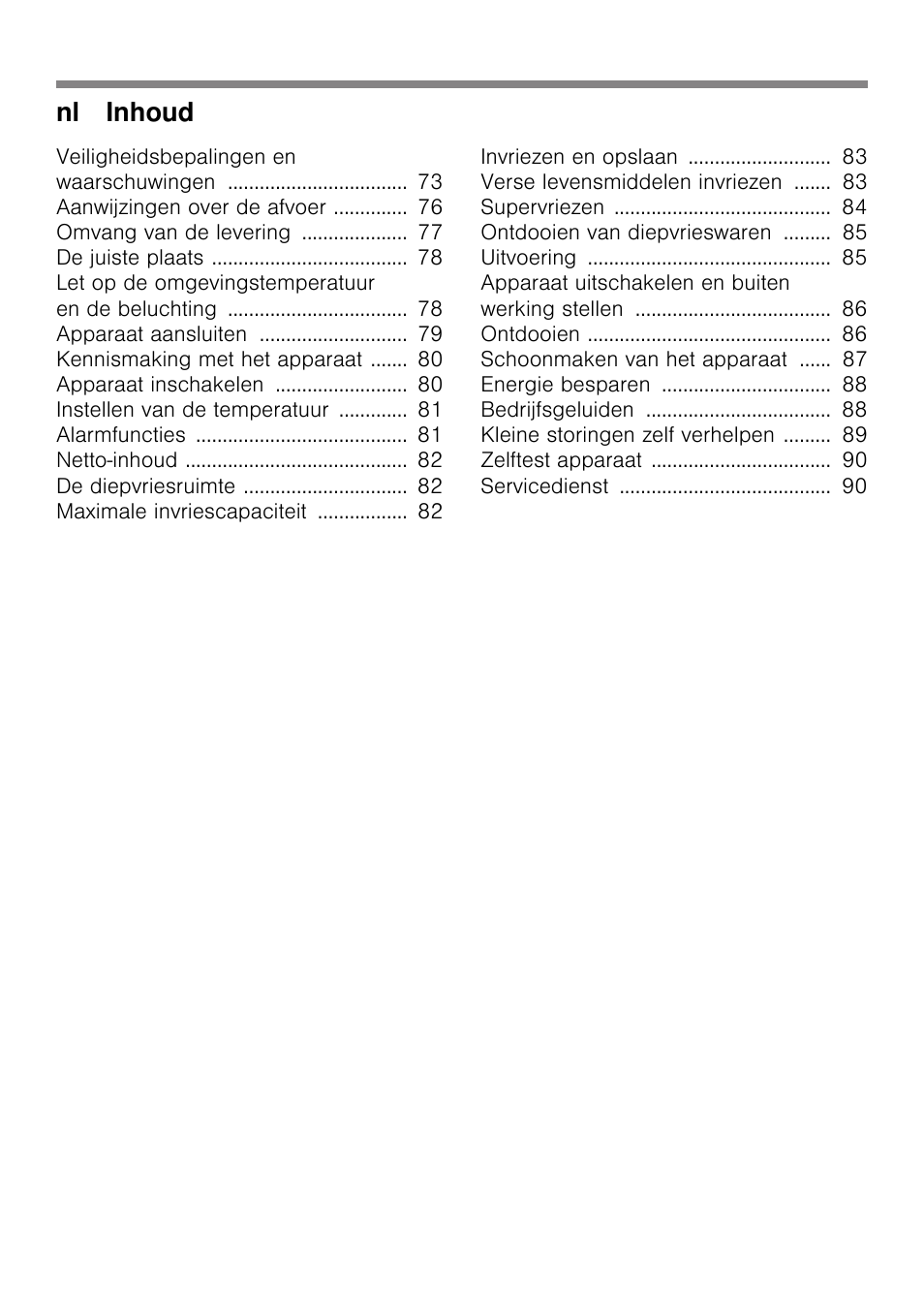 Nl inhoud | Bosch GSV33VW30 Congélateur armoire Confort User Manual | Page 4 / 94