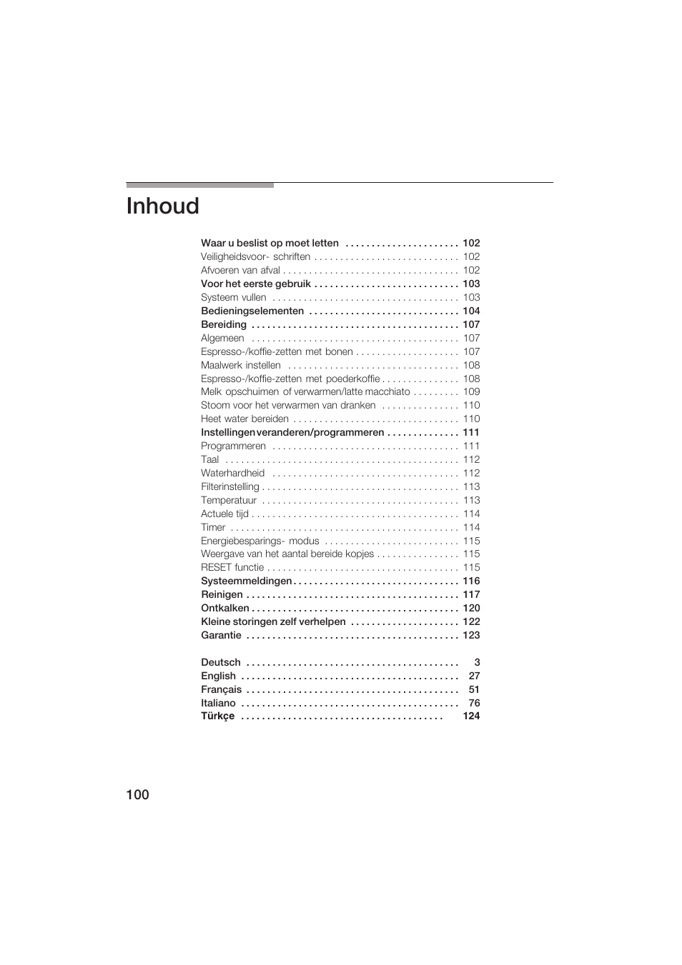 Inhoud | Siemens TK69001 User Manual | Page 100 / 155
