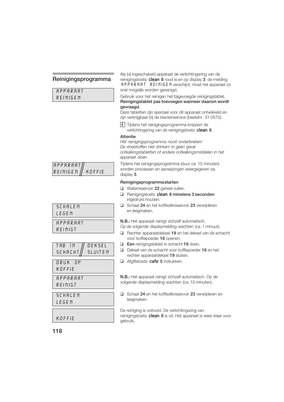 Reinigingsprogramma | Siemens TK69001 User Manual | Page 118 / 155