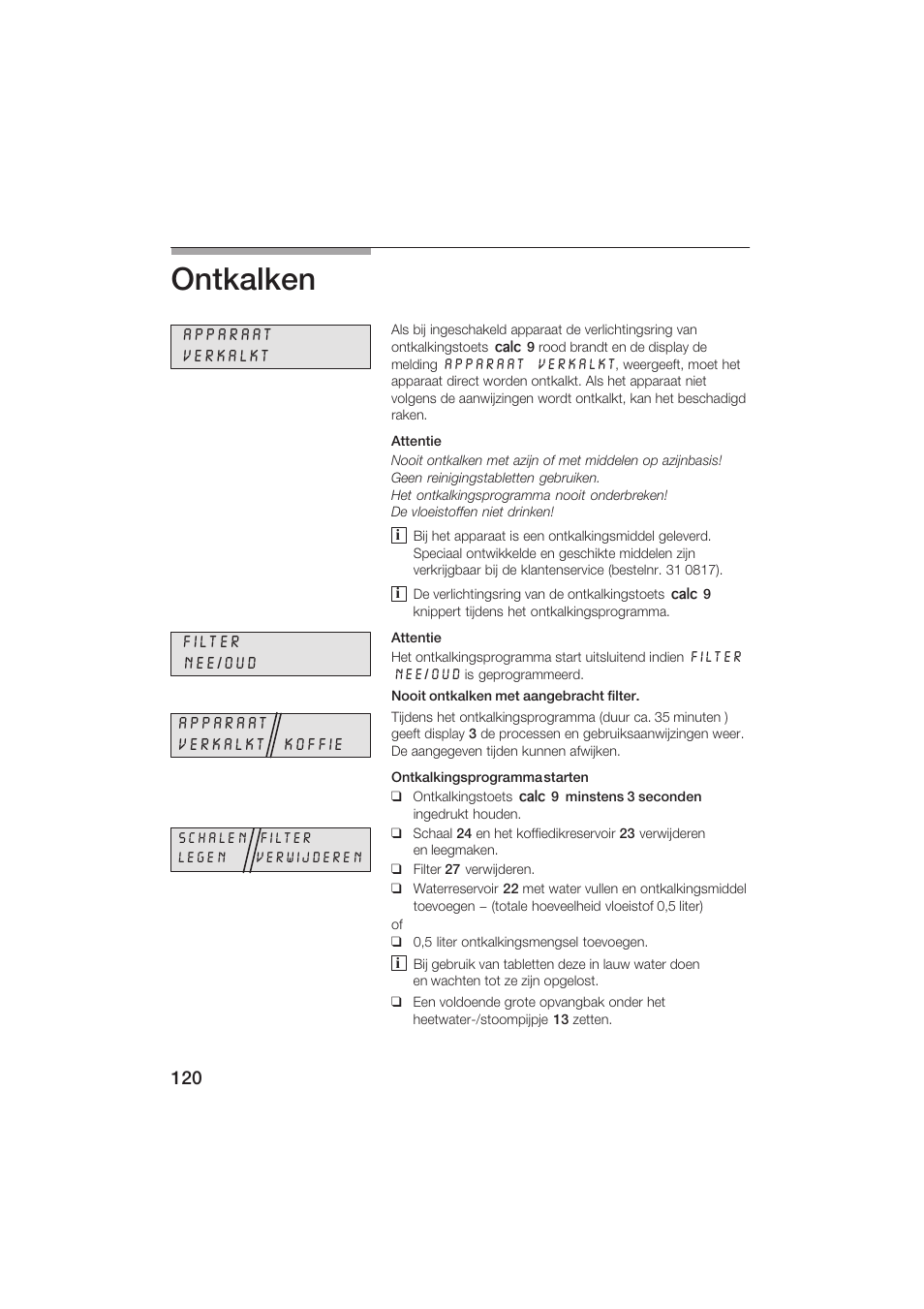 Ontkalken | Siemens TK69001 User Manual | Page 120 / 155