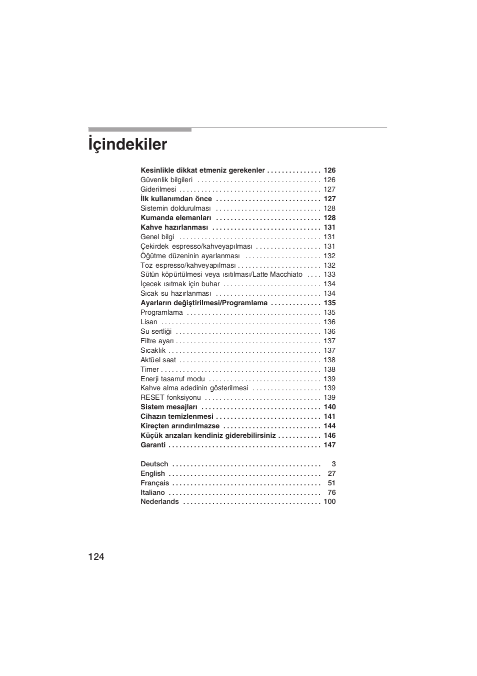 Çindekiler | Siemens TK69001 User Manual | Page 124 / 155