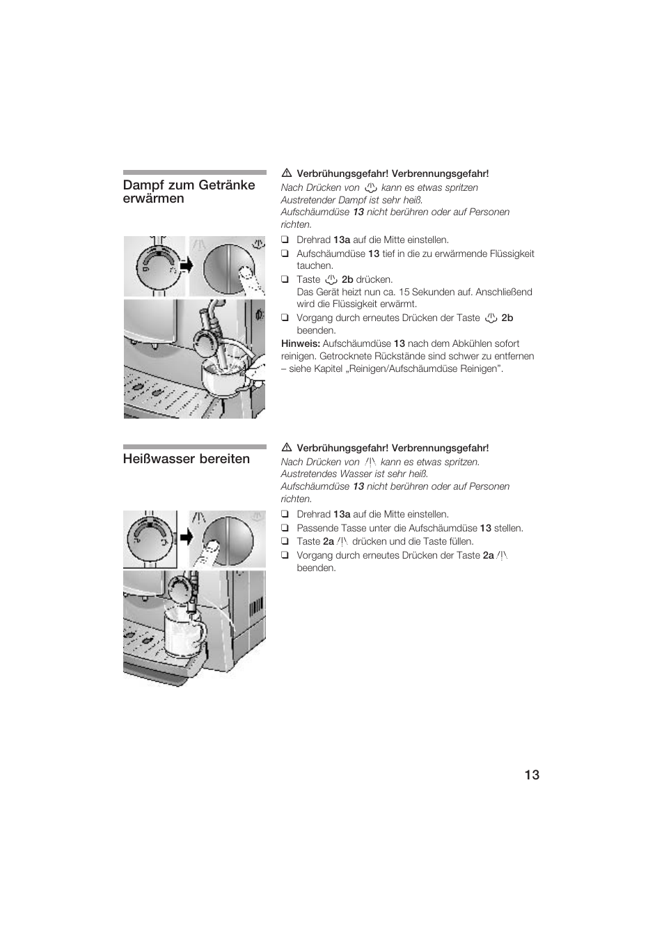 Dampf zum getränke erwärmen heißwasser bereiten | Siemens TK69001 User Manual | Page 13 / 155