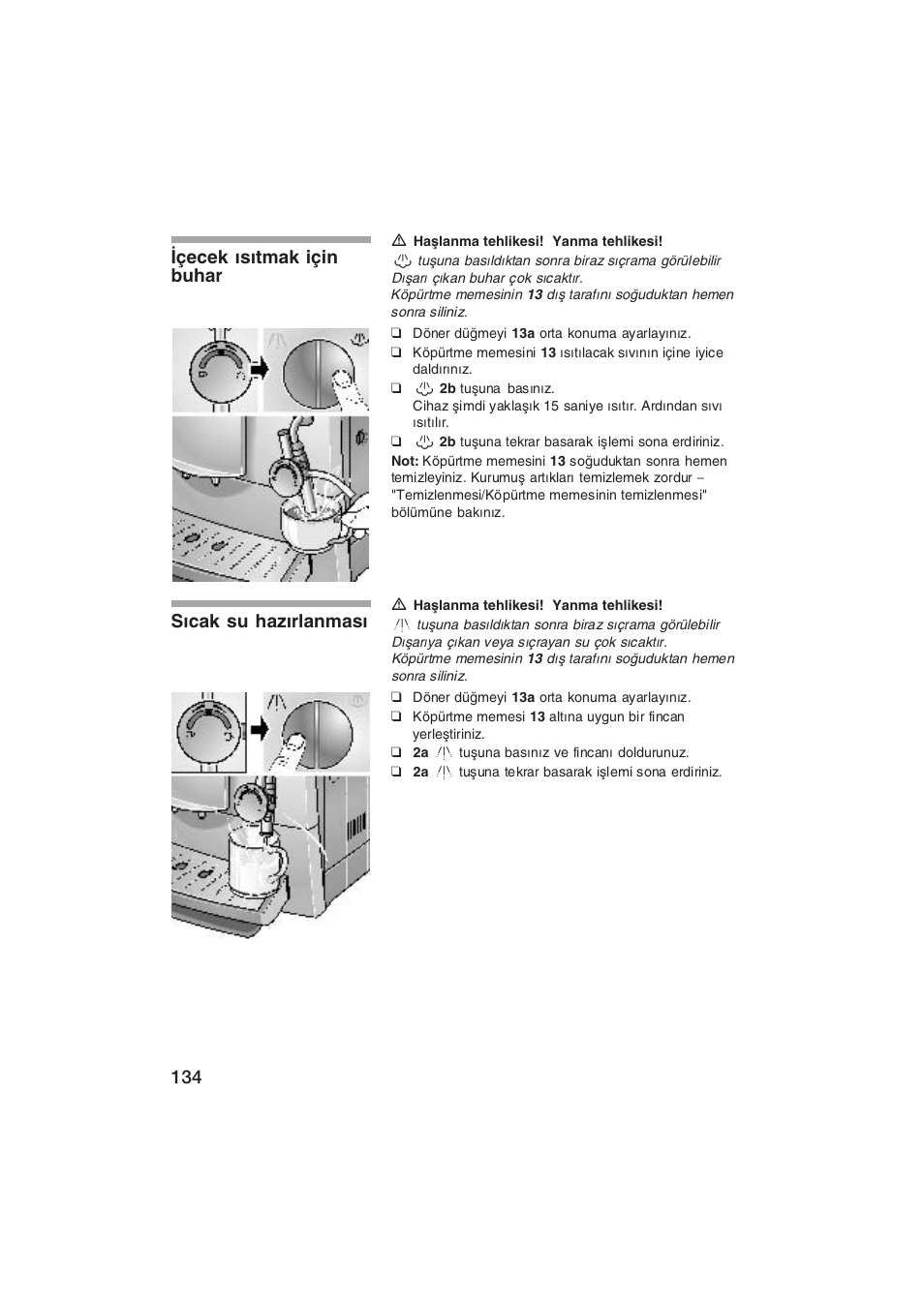 Çecek stmak için buhar scak su hazrlanmas | Siemens TK69001 User Manual | Page 134 / 155