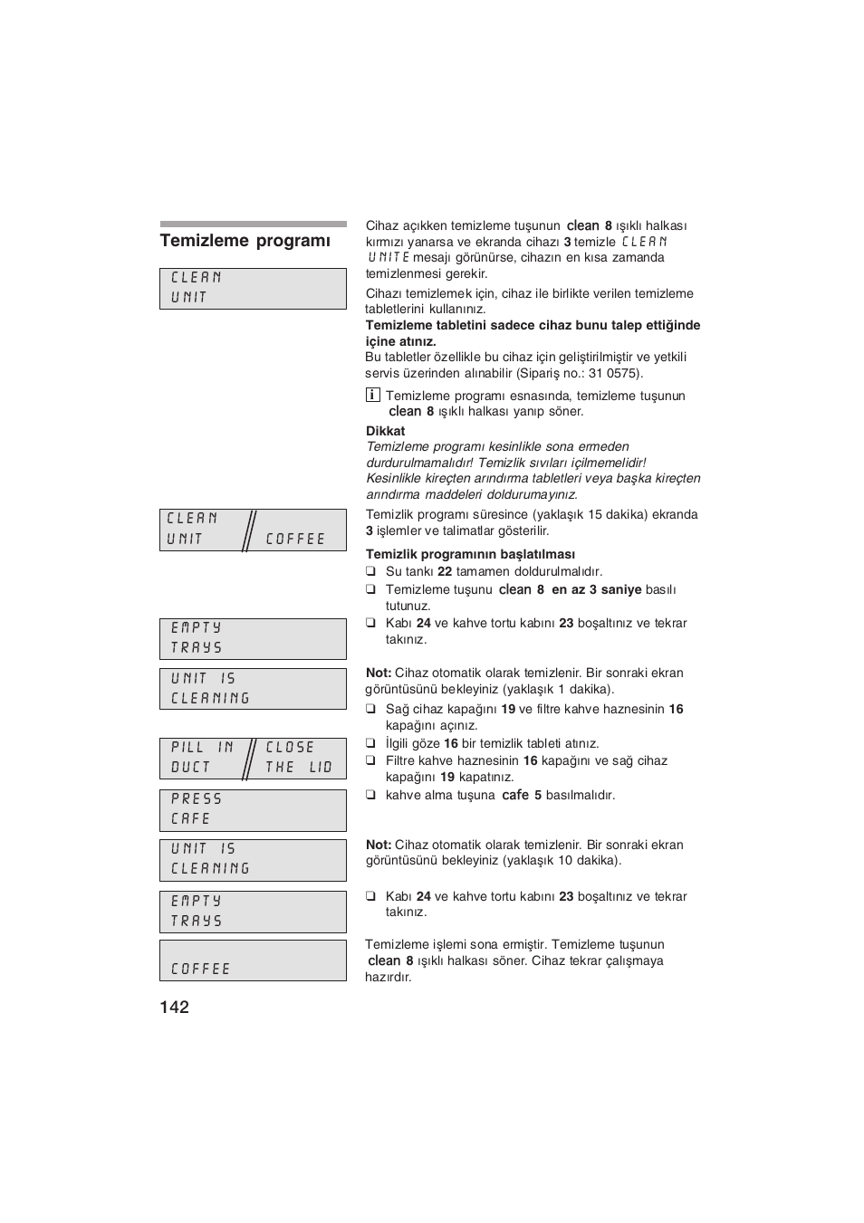 Temizleme program | Siemens TK69001 User Manual | Page 142 / 155