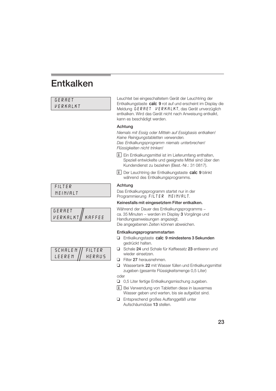 Entkalken | Siemens TK69001 User Manual | Page 23 / 155