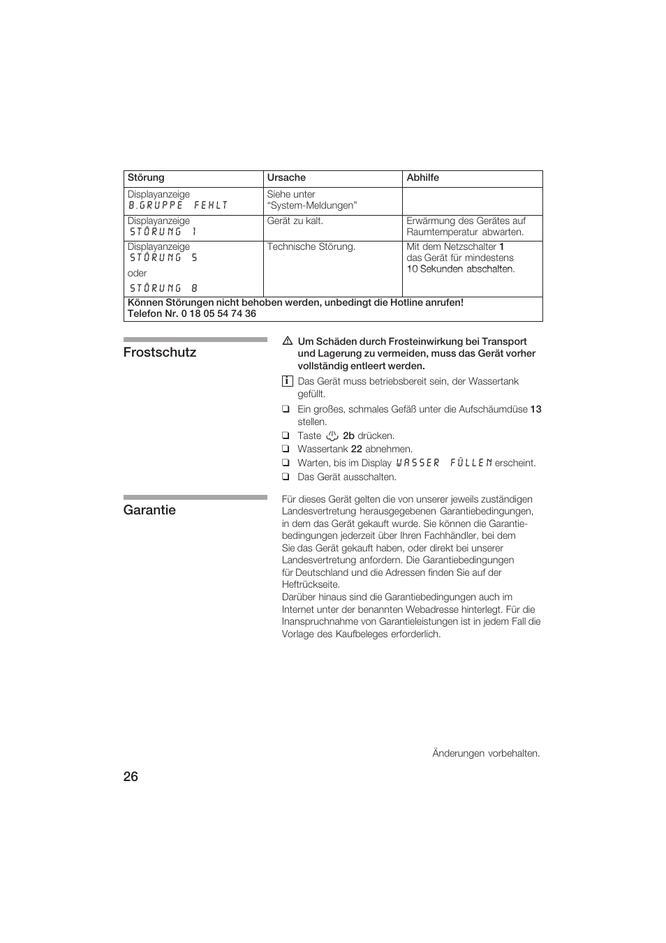 Frostschutz garantie | Siemens TK69001 User Manual | Page 26 / 155