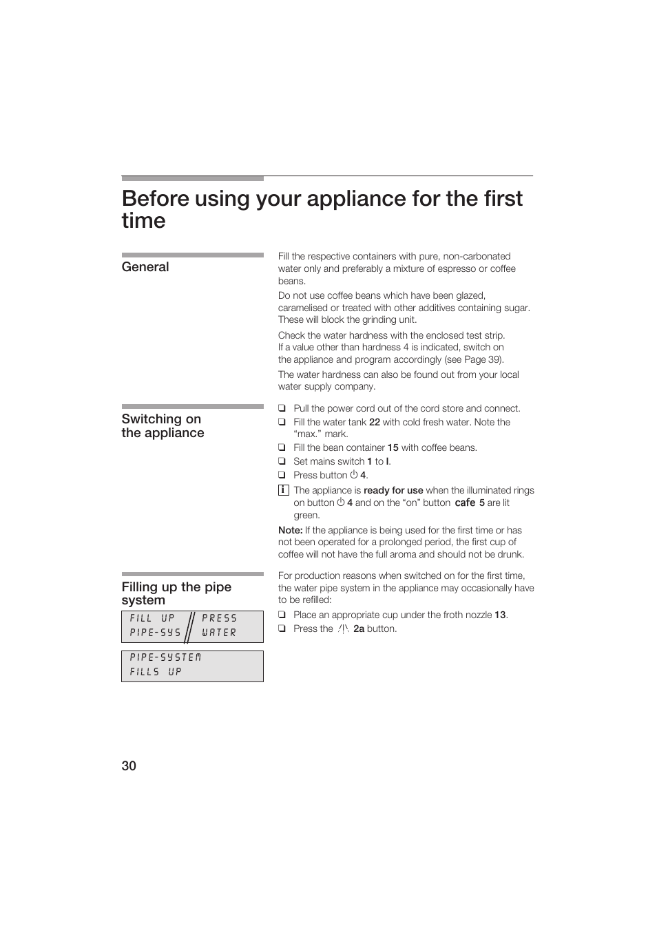 Before using your appliance for the first time | Siemens TK69001 User Manual | Page 30 / 155