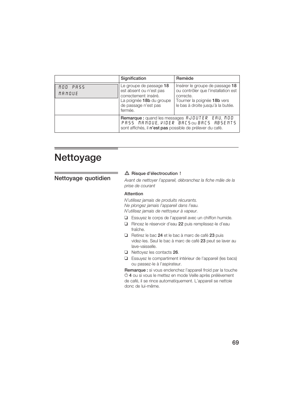 Nettoyage, Nettoyage quotidien | Siemens TK69001 User Manual | Page 69 / 155