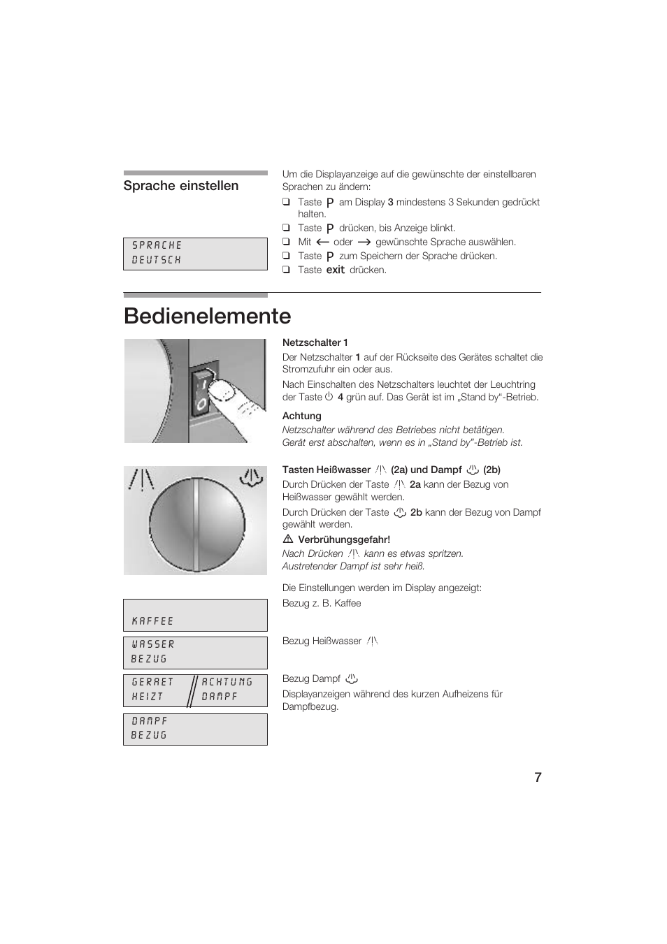 Bedienelemente, Sprache einstellen | Siemens TK69001 User Manual | Page 7 / 155