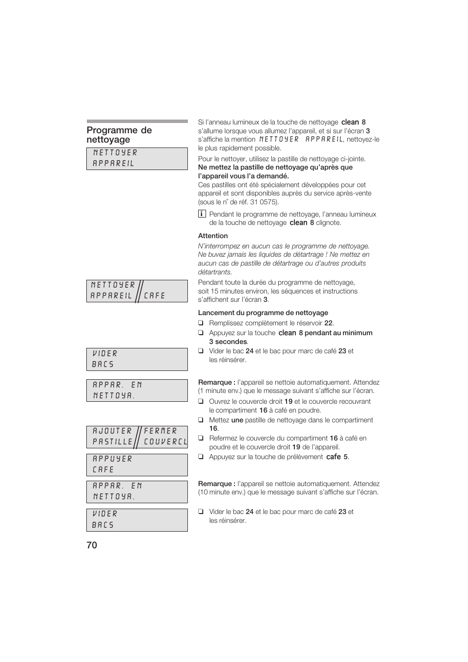 Programme de nettoyage | Siemens TK69001 User Manual | Page 70 / 155