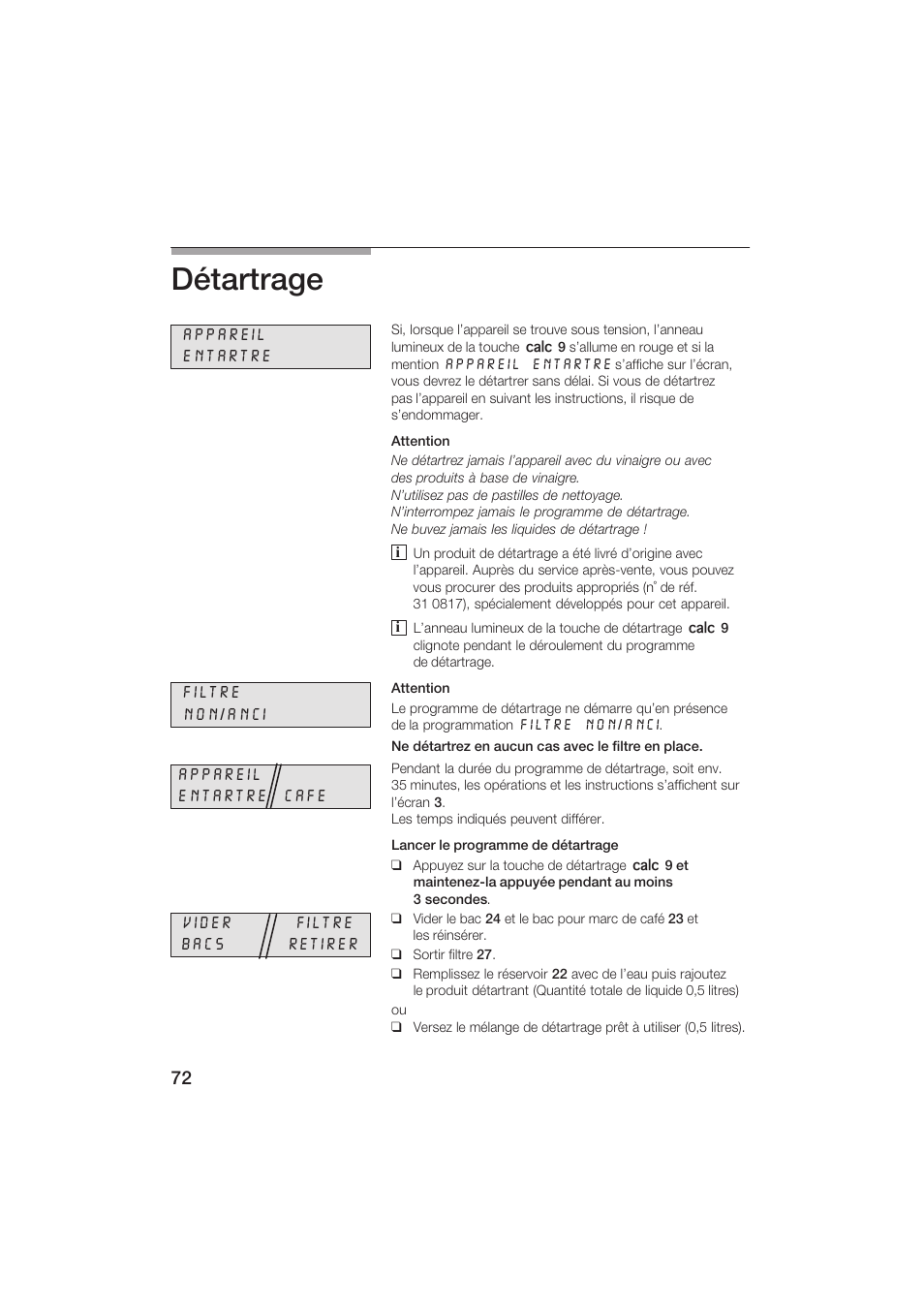 Détartrage | Siemens TK69001 User Manual | Page 72 / 155