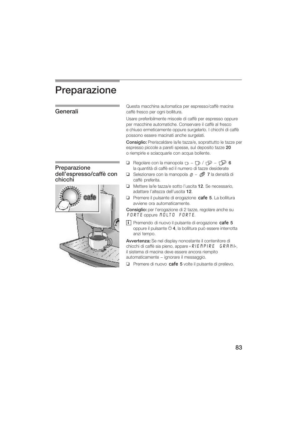 Preparazione, Generali | Siemens TK69001 User Manual | Page 83 / 155
