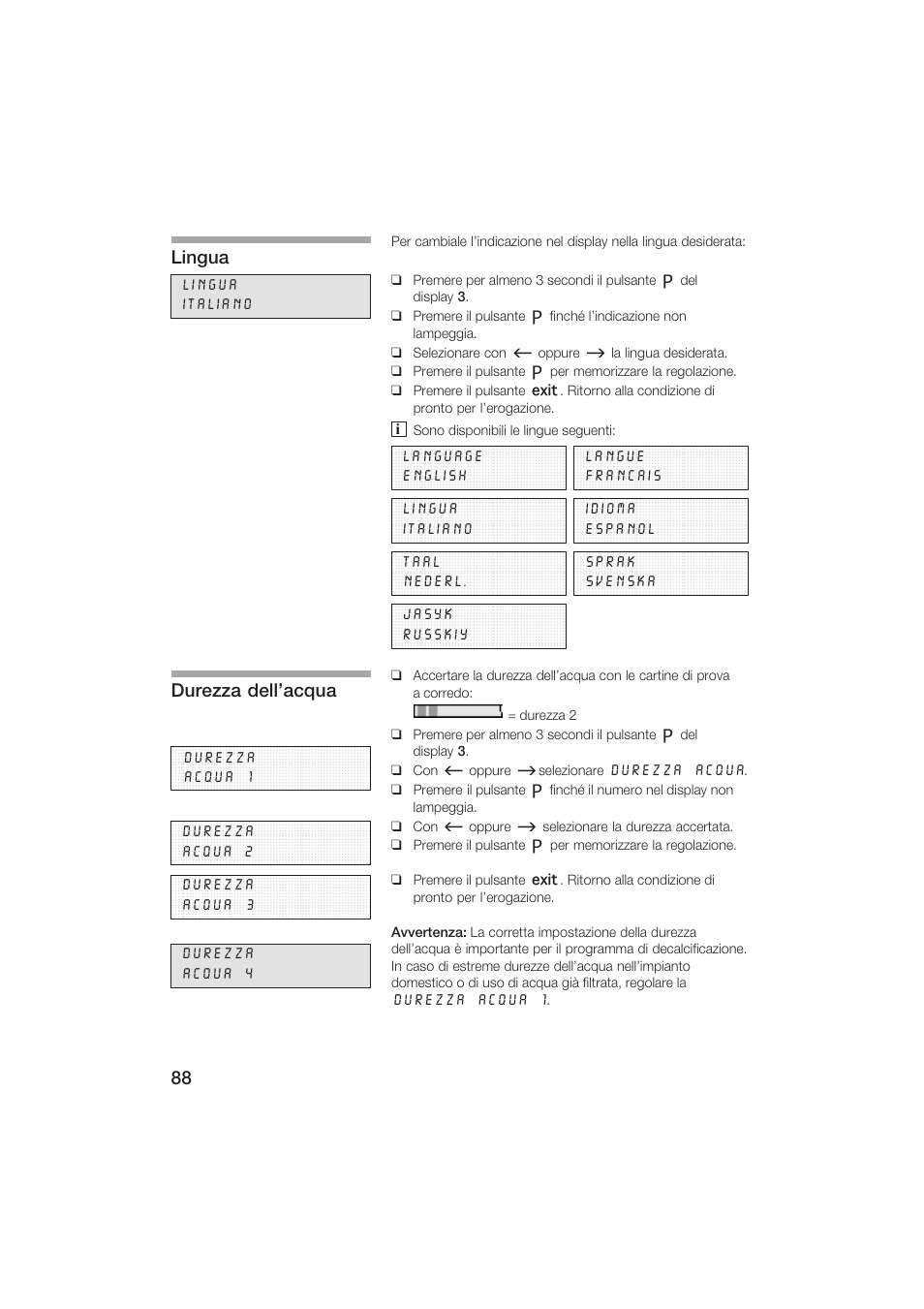 Lingua, Durezza dell'acqua | Siemens TK69001 User Manual | Page 88 / 155