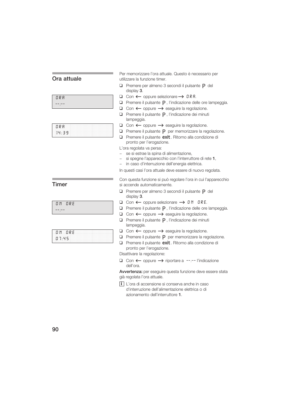 Ora attuale, Timer | Siemens TK69001 User Manual | Page 90 / 155