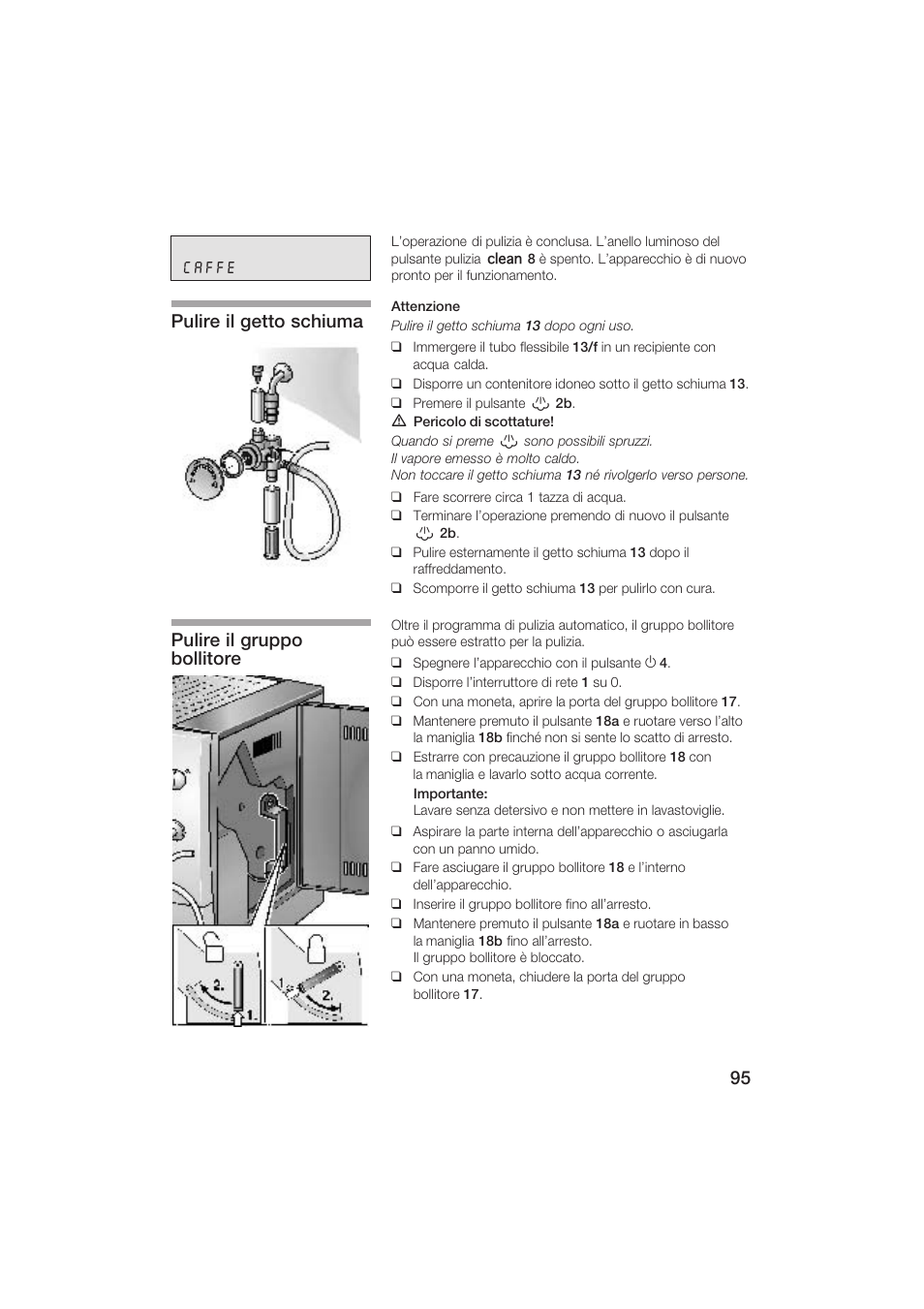 Pulire il getto schiuma pulire il gruppo bollitore | Siemens TK69001 User Manual | Page 95 / 155