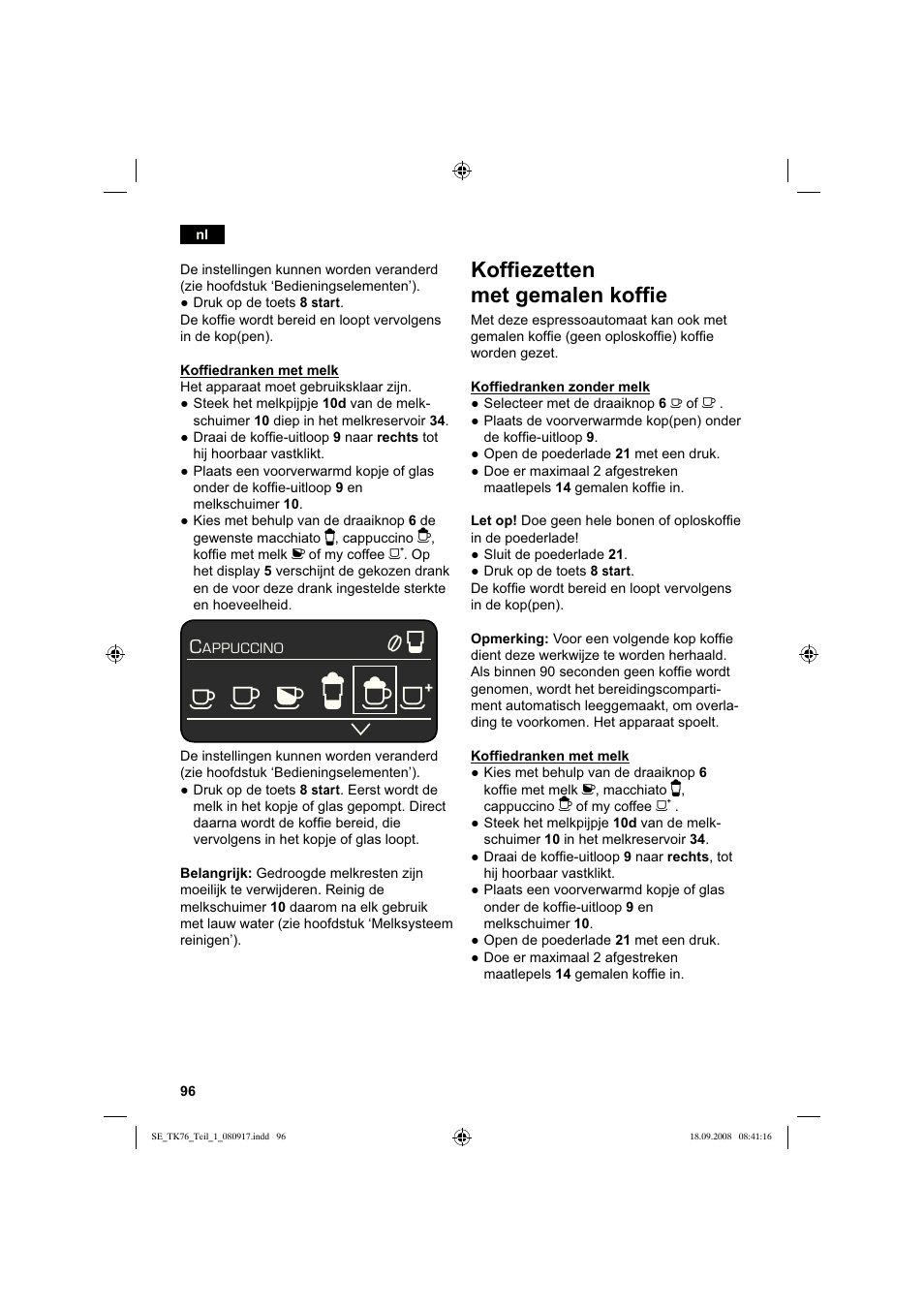 Koffiezetten met gemalen koffie | Siemens TK76009 User Manual | Page 100 / 136