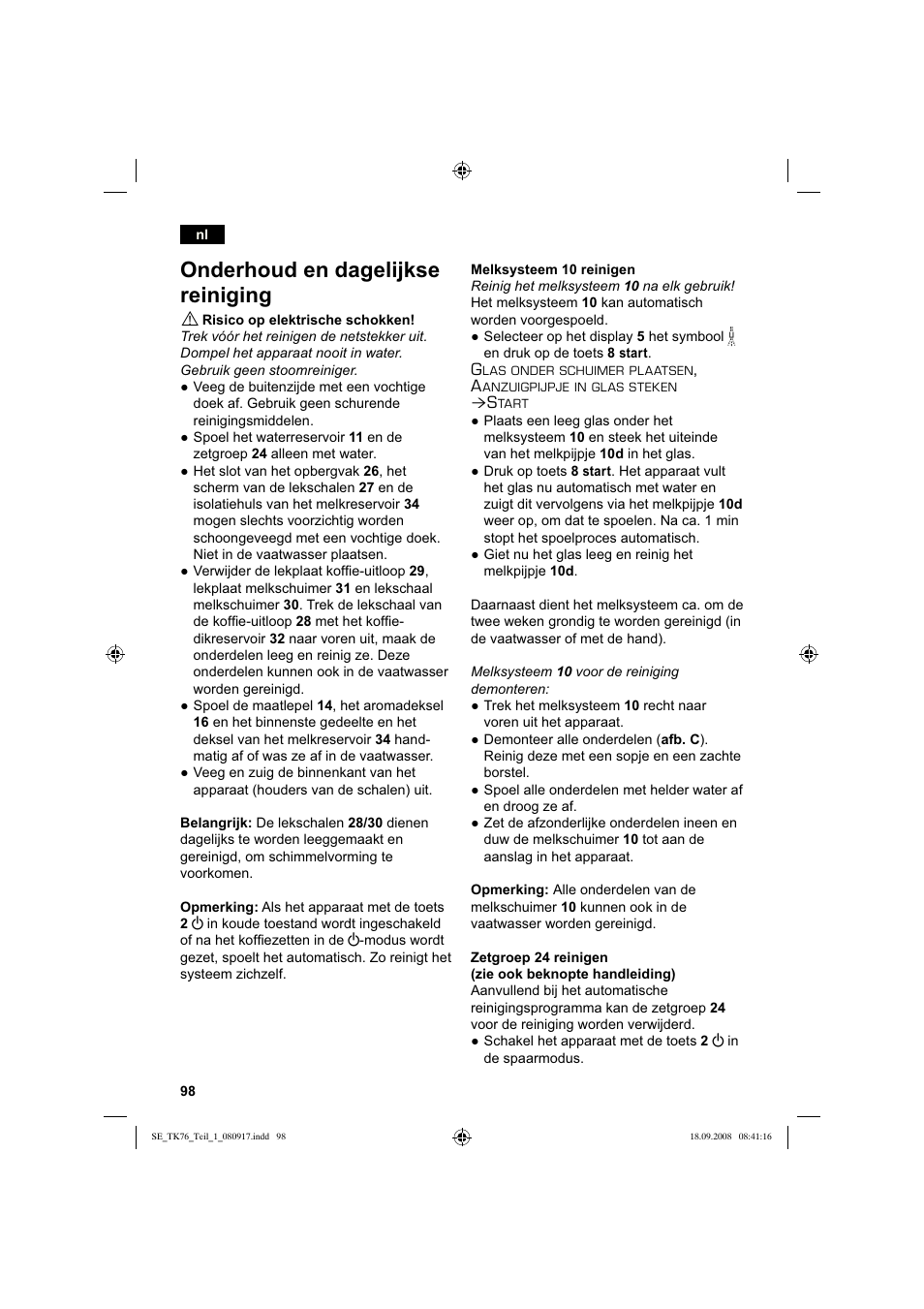 Onderhoud en dagelijkse reiniging | Siemens TK76009 User Manual | Page 102 / 136