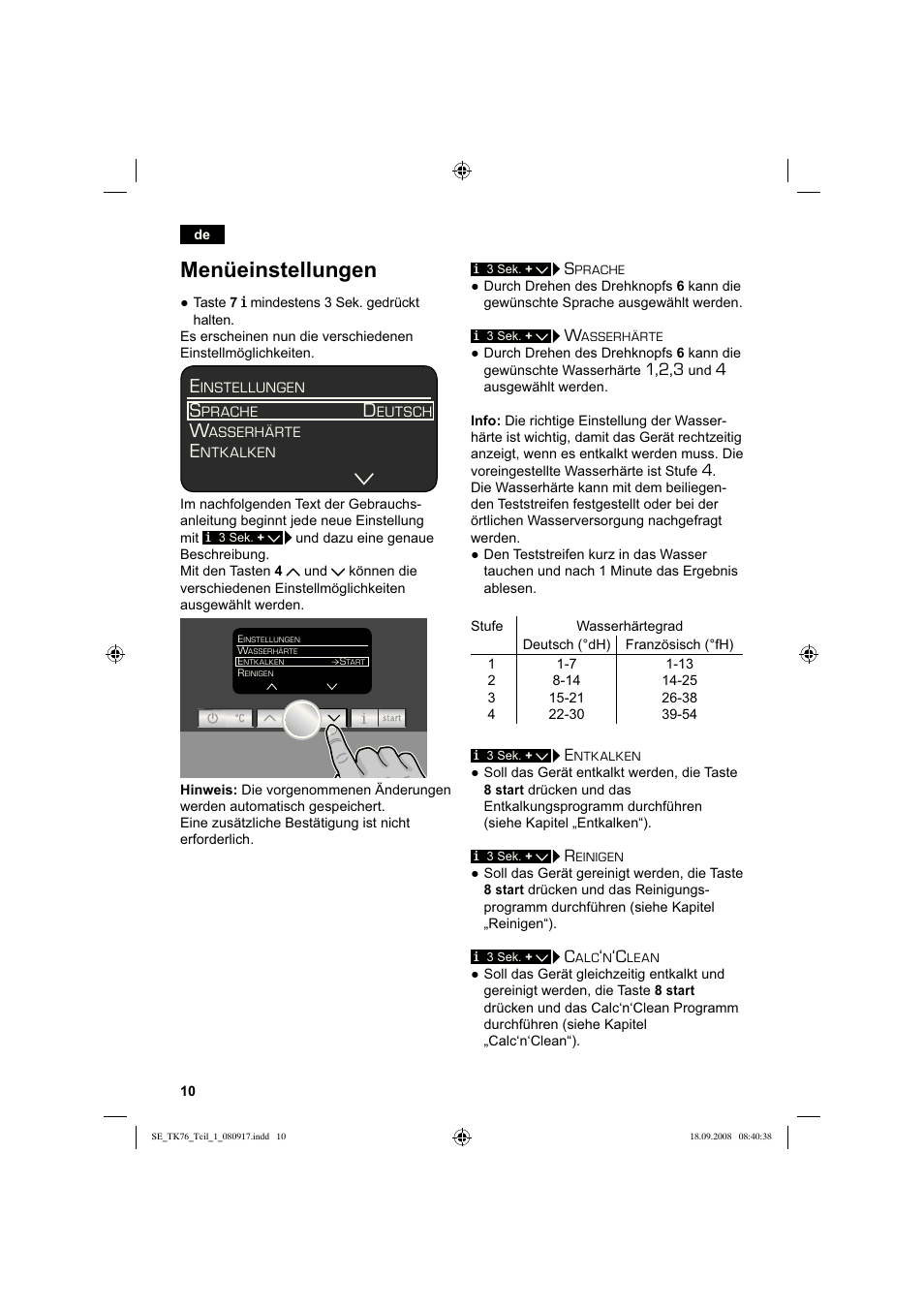 Menüeinstellungen | Siemens TK76009 User Manual | Page 14 / 136
