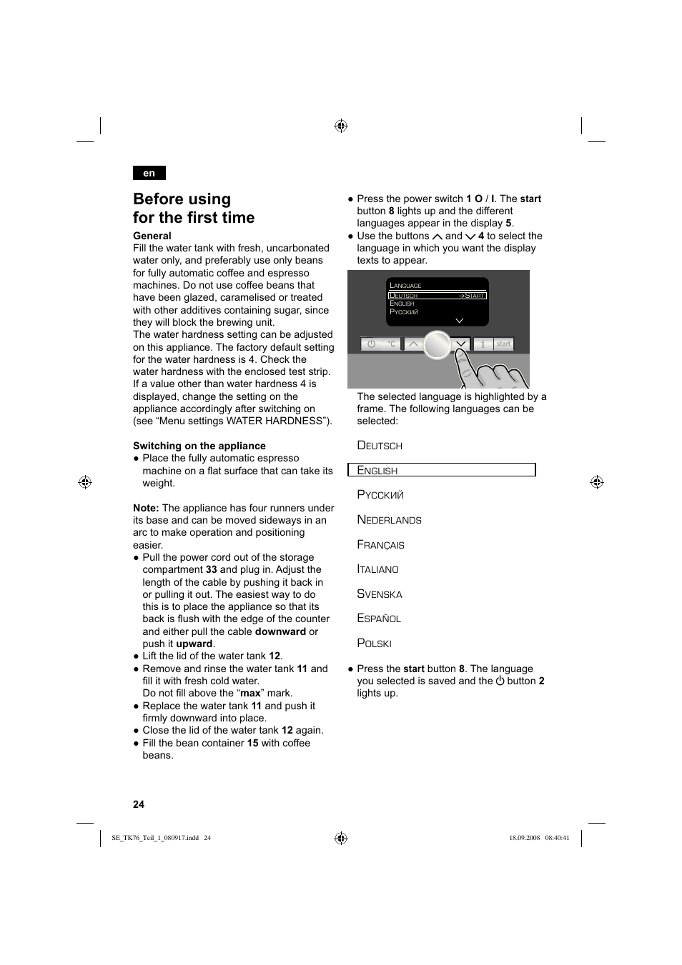 Before using for the first time | Siemens TK76009 User Manual | Page 28 / 136
