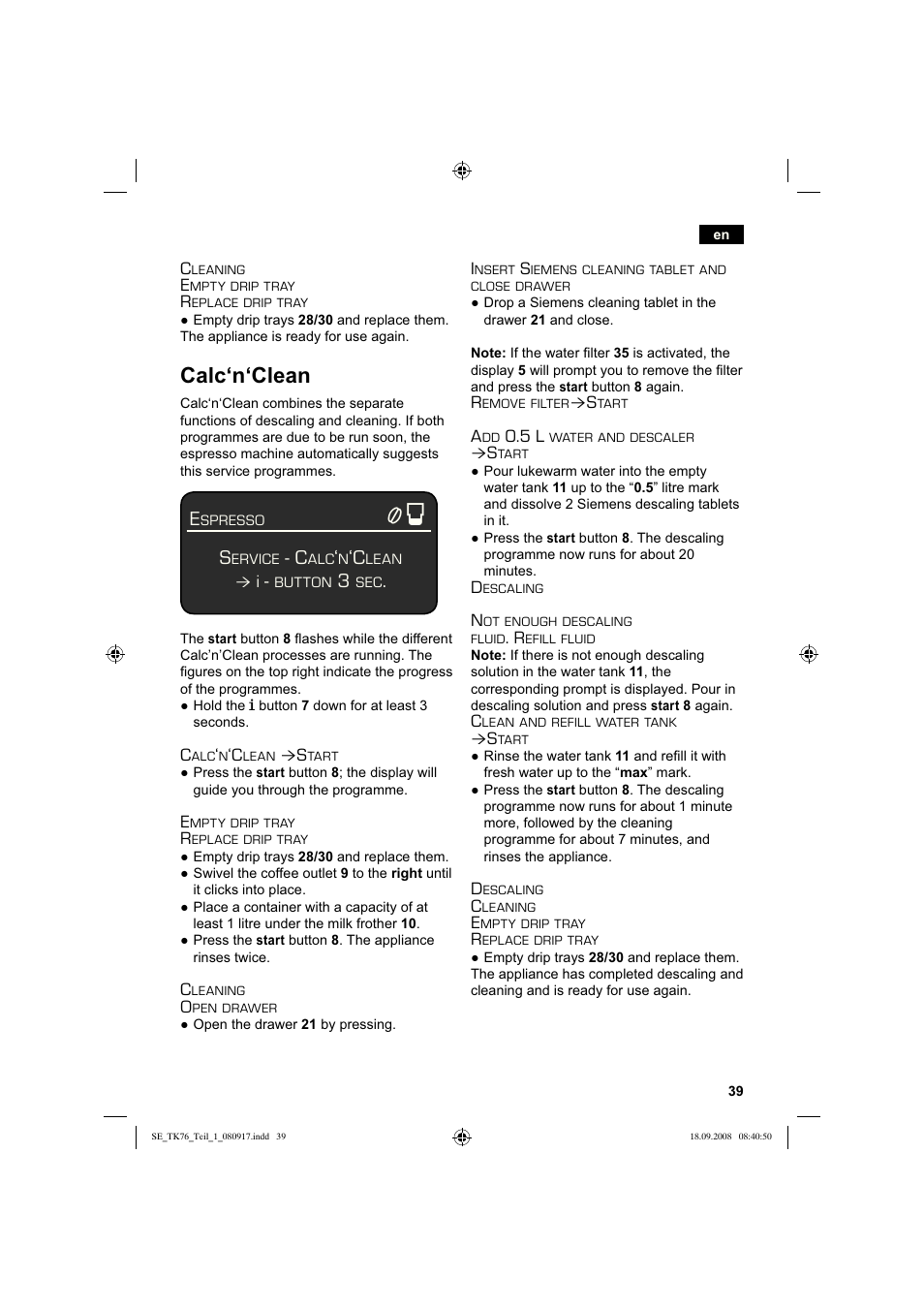 Calc‘n‘clean | Siemens TK76009 User Manual | Page 43 / 136