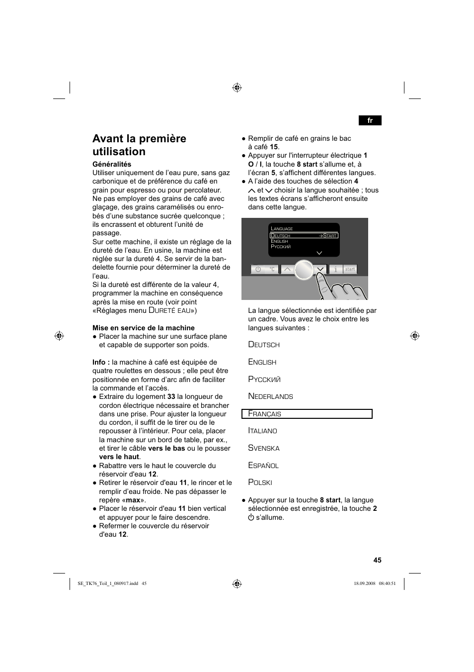 Avant la première utilisation | Siemens TK76009 User Manual | Page 49 / 136