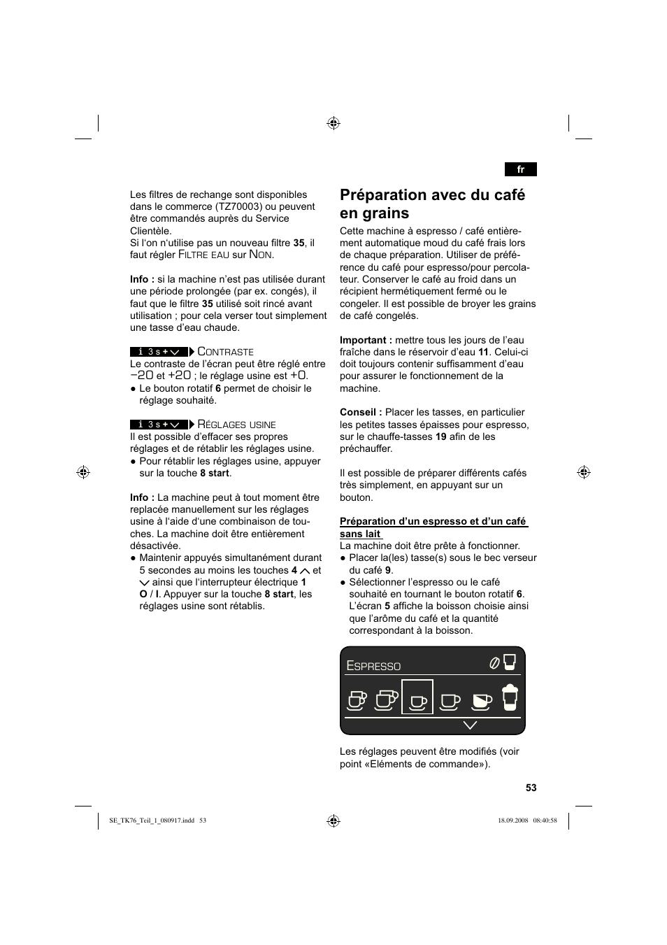 Préparation avec du café en grains | Siemens TK76009 User Manual | Page 57 / 136