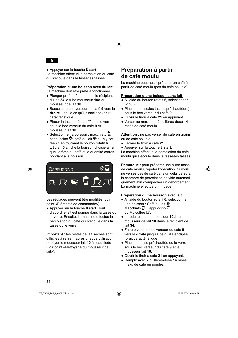 Préparation à partir de café moulu | Siemens TK76009 User Manual | Page 58 / 136