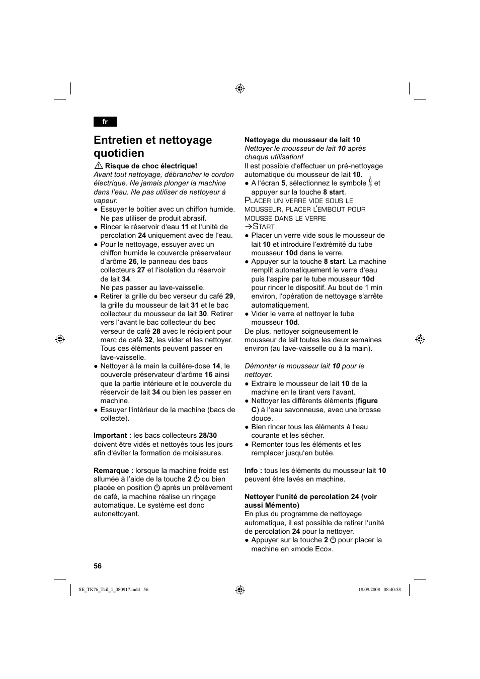 Entretien et nettoyage quotidien | Siemens TK76009 User Manual | Page 60 / 136